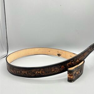 Men’s Hand Carved and Tooled Brown Leather Embossed Western Belt